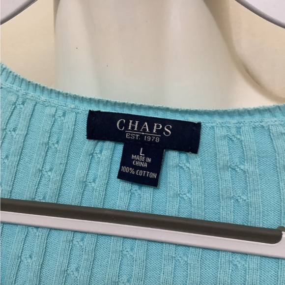 Chaps sweater ribbed blue turquoise color size L in good shape nice feel - Picture 5 of 8